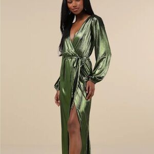 Lulu's Shimmering Green Long Sleeve Dress